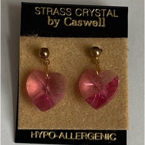 Vintage earrings Strass Crystal By Caswell
Gold dangling pink crystal heart 70s